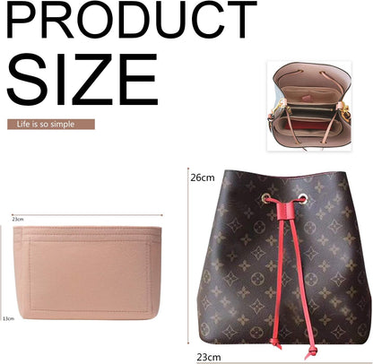 Bag Organizer, Bag Shaper Purse Insert Felt Organizer Fit in NeoNoe Noé and other Bucket Bags - red