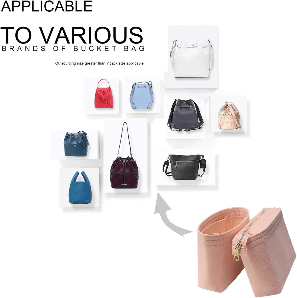 Bag Organizer, Bag Shaper Purse Insert Felt Organizer Fit in NeoNoe Noé and other Bucket Bags - red