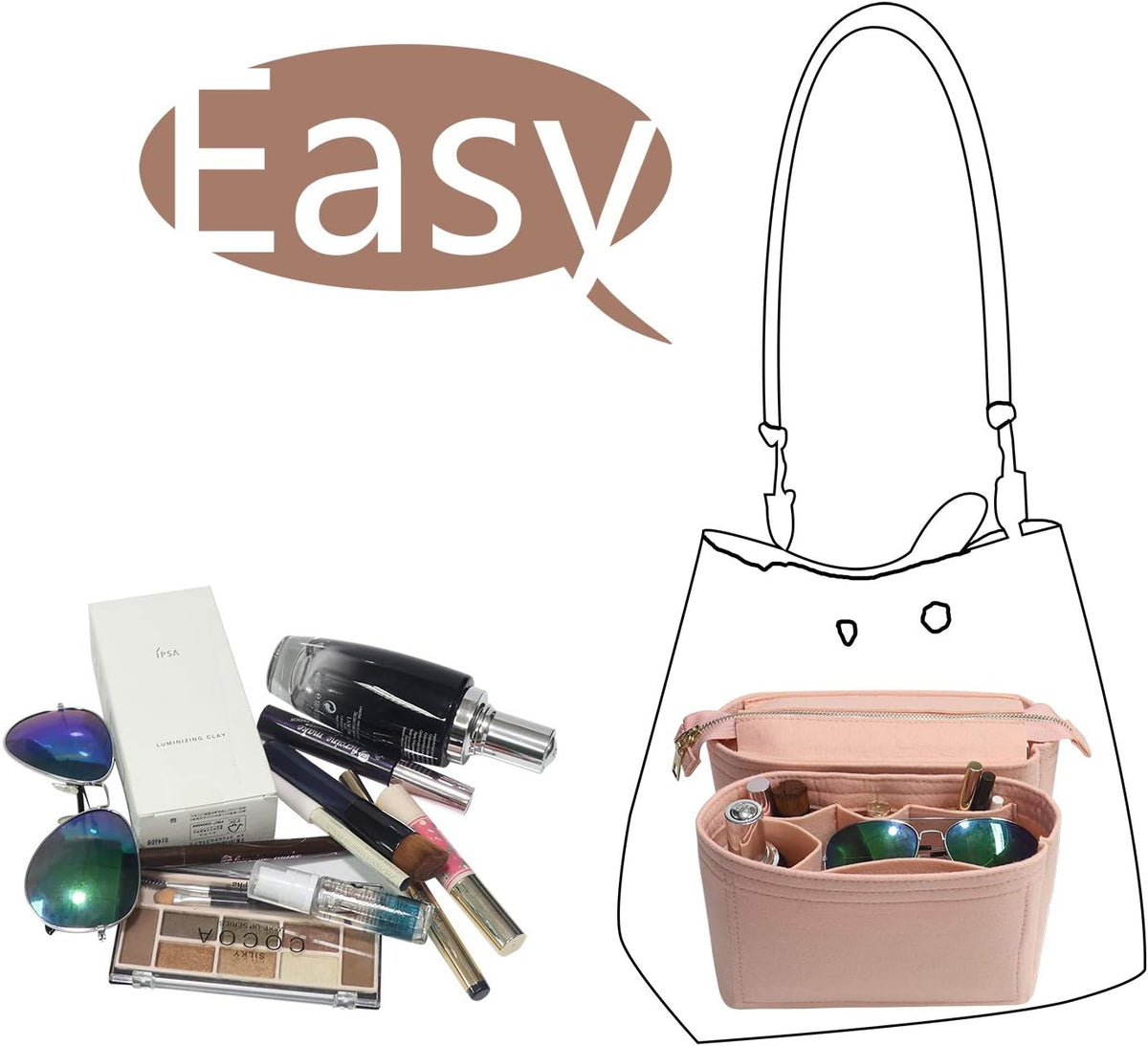 Bag Organizer, Bag Shaper Purse Insert Felt Organizer Fit in NeoNoe Noé and other Bucket Bags - red