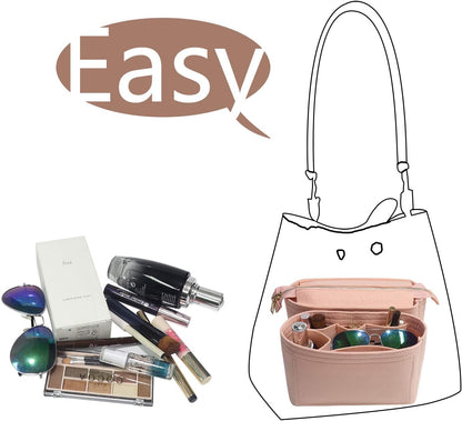 Bag Organizer, Bag Shaper Purse Insert Felt Organizer Fit in NeoNoe Noé and other Bucket Bags - red