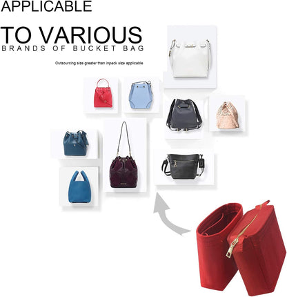 Bag Organizer, Bag Shaper Purse Insert Felt Organizer Fit in NeoNoe Noé and other Bucket Bags - red