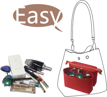 Bag Organizer, Bag Shaper Purse Insert Felt Organizer Fit in NeoNoe Noé and other Bucket Bags - red