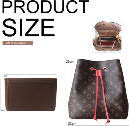 Bag Organizer, Bag Shaper Purse Insert Felt Organizer Fit in NeoNoe Noé and other Bucket Bags - red