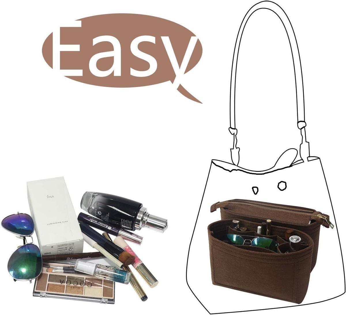 Bag Organizer, Bag Shaper Purse Insert Felt Organizer Fit in NeoNoe Noé and other Bucket Bags - red
