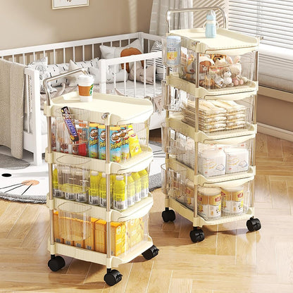 Baby Diaper Caddy Cart Organizer - Plastic Movable Cart Drawers with Hanging Basket, Rolling Utility Diaper Storage Caddy Organizer for Changing Table & Crib, Nursery, Bedroom (4 Tier)