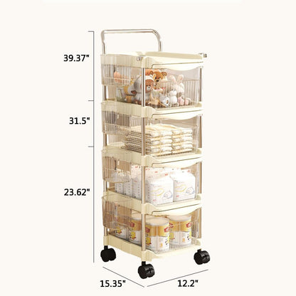 Baby Diaper Caddy Cart Organizer - Plastic Movable Cart Drawers with Hanging Basket, Rolling Utility Diaper Storage Caddy Organizer for Changing Table & Crib, Nursery, Bedroom (4 Tier)