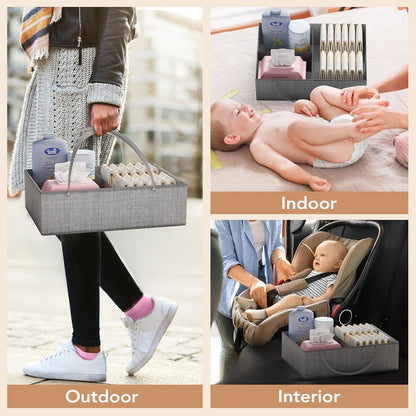 3-Tier Diaper Caddy Cart Organizer - Rolling Baby Cart with Drawer, Side Pockets and Basket, Multi-Function Utility Cart for Nursery, Bedroom, Bathroom, Mobile Diaper Organizer for Baby