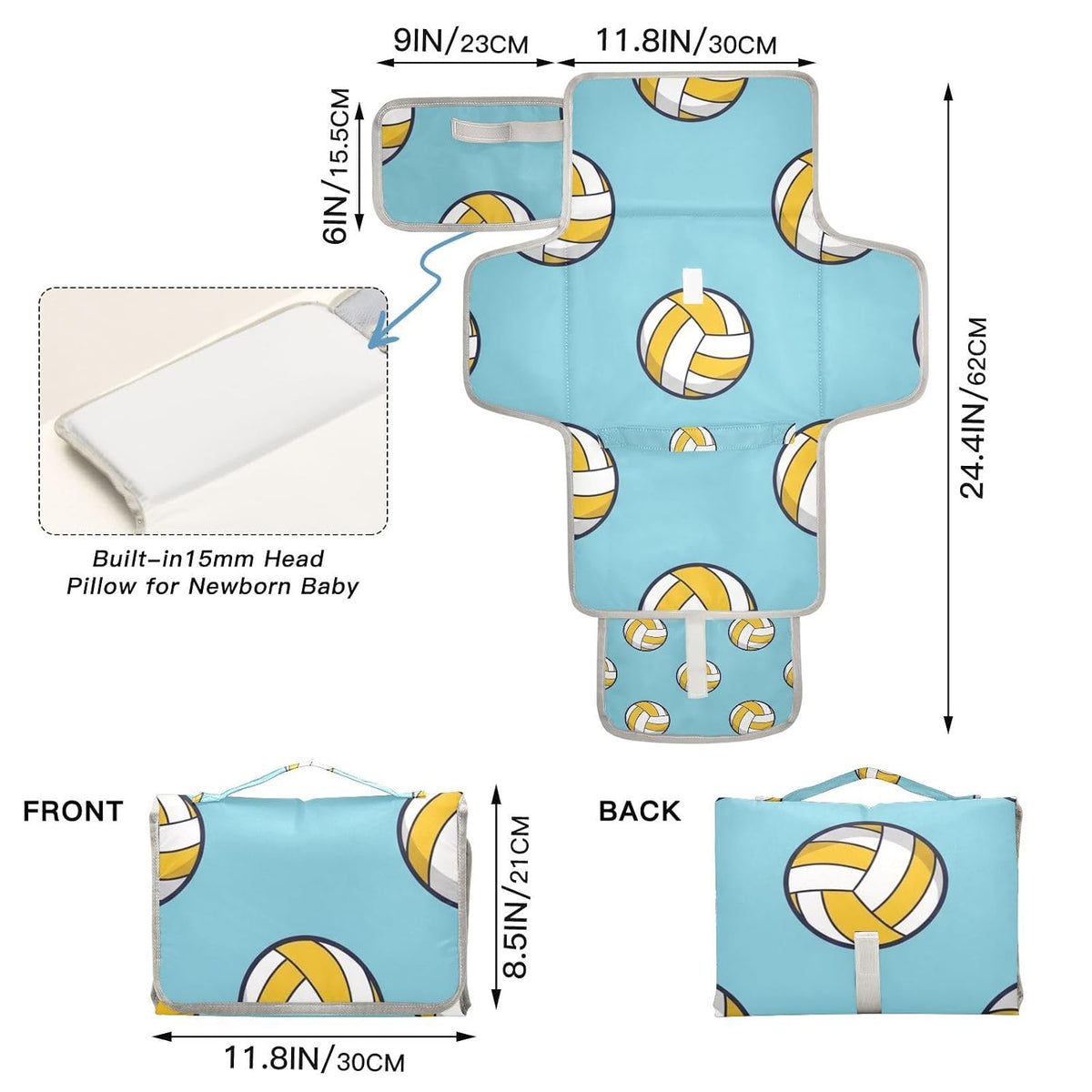 Volleyball Ball Design Portable Diaper Changing Pad for Outing
