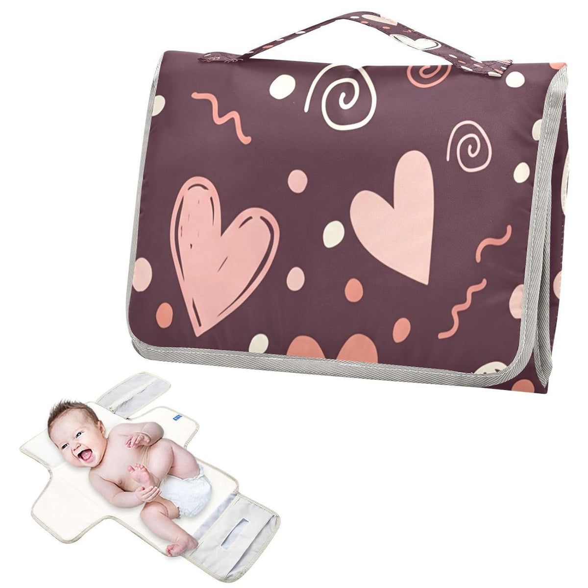 Hearts Portable Diaper Changing Pad Waterproof Changing Pads