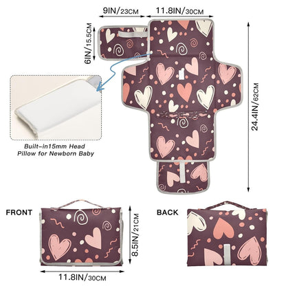 Hearts Portable Diaper Changing Pad Waterproof Changing Pads