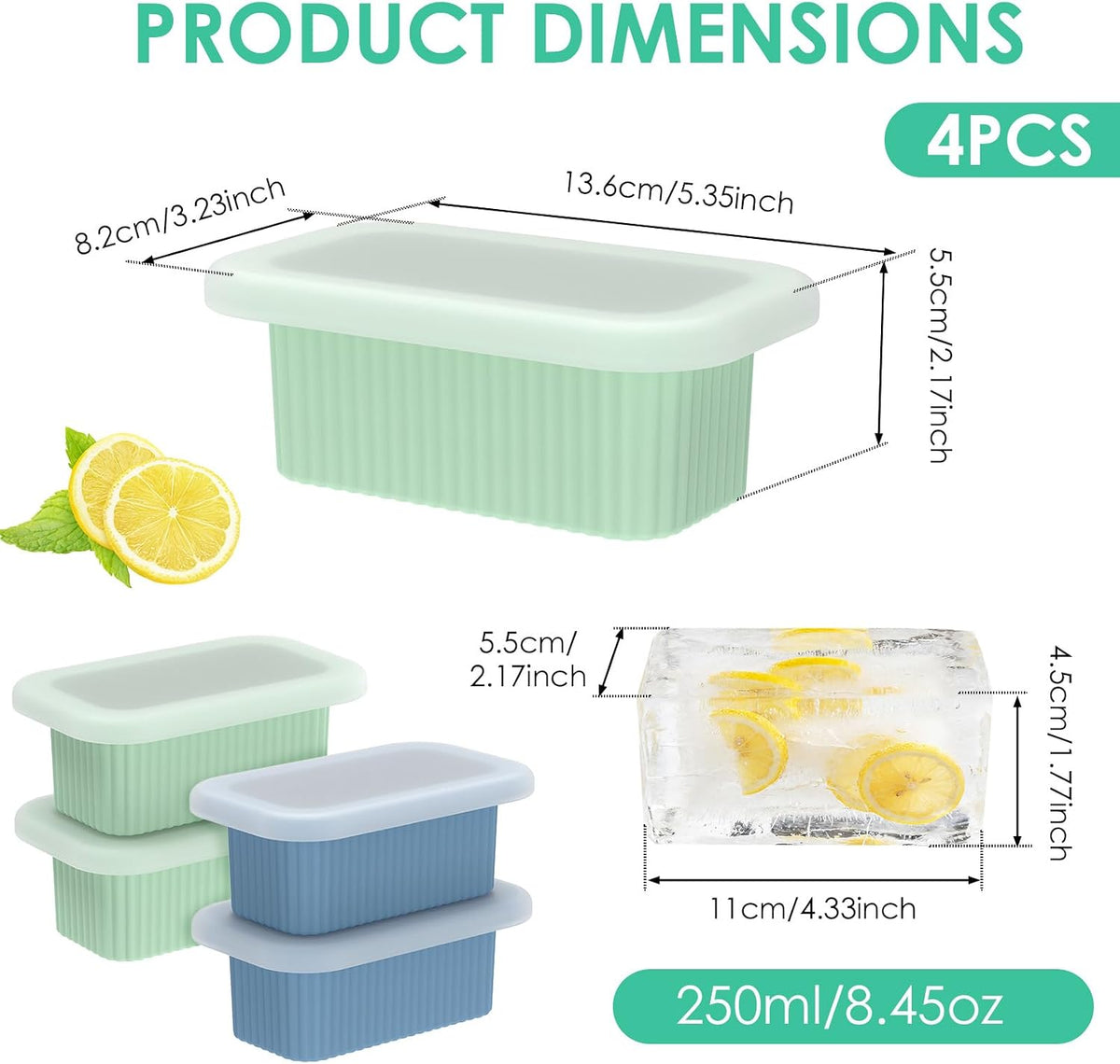 4 PCS 1 Cup Silicone Freezer Molds with Leakproof Lids, 8oz Soup Portion Freezing Tray for Meal Prep, Reusable Food Grade Food Storage Containers, Easy Release Ice Trays for Soups Sauces 250ml