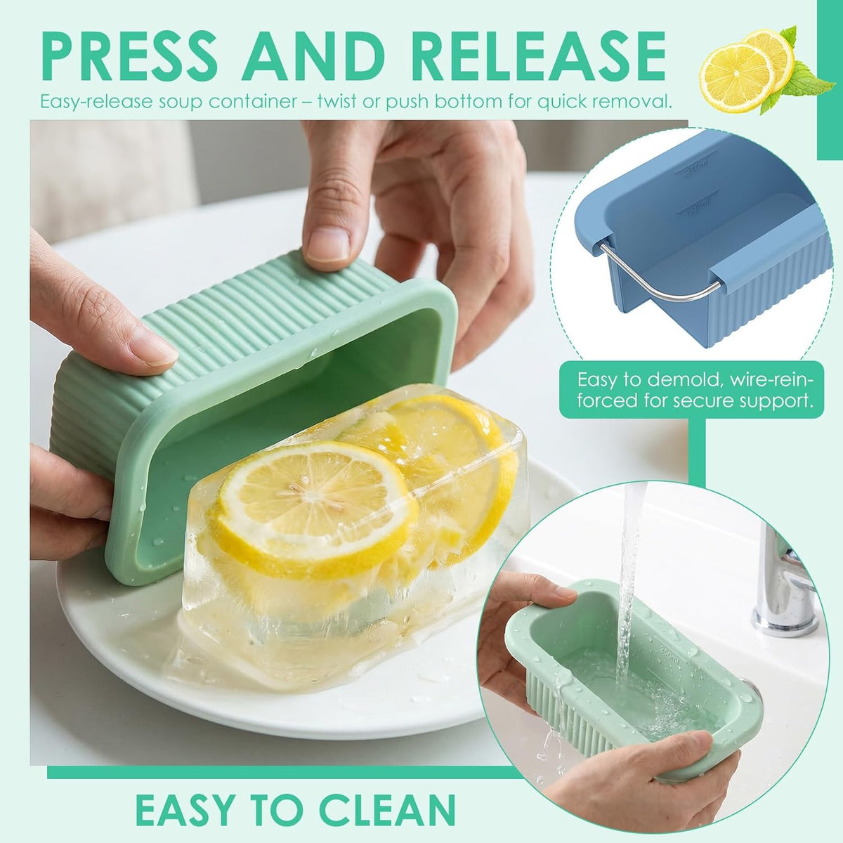 4 PCS 1 Cup Silicone Freezer Molds with Leakproof Lids, 8oz Soup Portion Freezing Tray for Meal Prep, Reusable Food Grade Food Storage Containers, Easy Release Ice Trays for Soups Sauces 250ml
