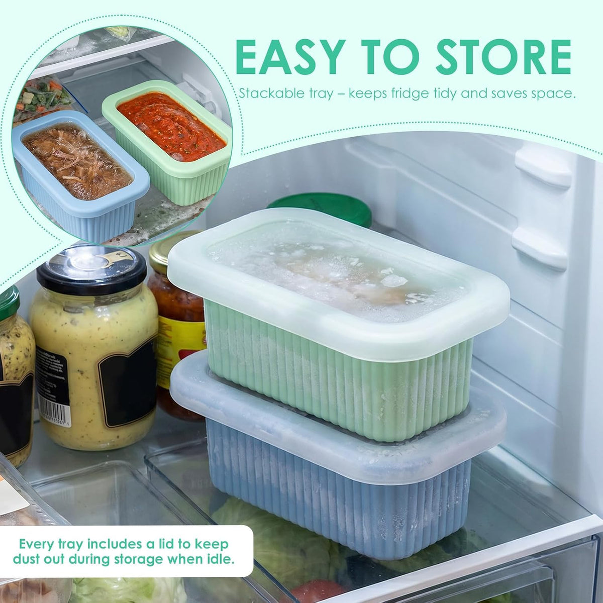 4 PCS 1 Cup Silicone Freezer Molds with Leakproof Lids, 8oz Soup Portion Freezing Tray for Meal Prep, Reusable Food Grade Food Storage Containers, Easy Release Ice Trays for Soups Sauces 250ml