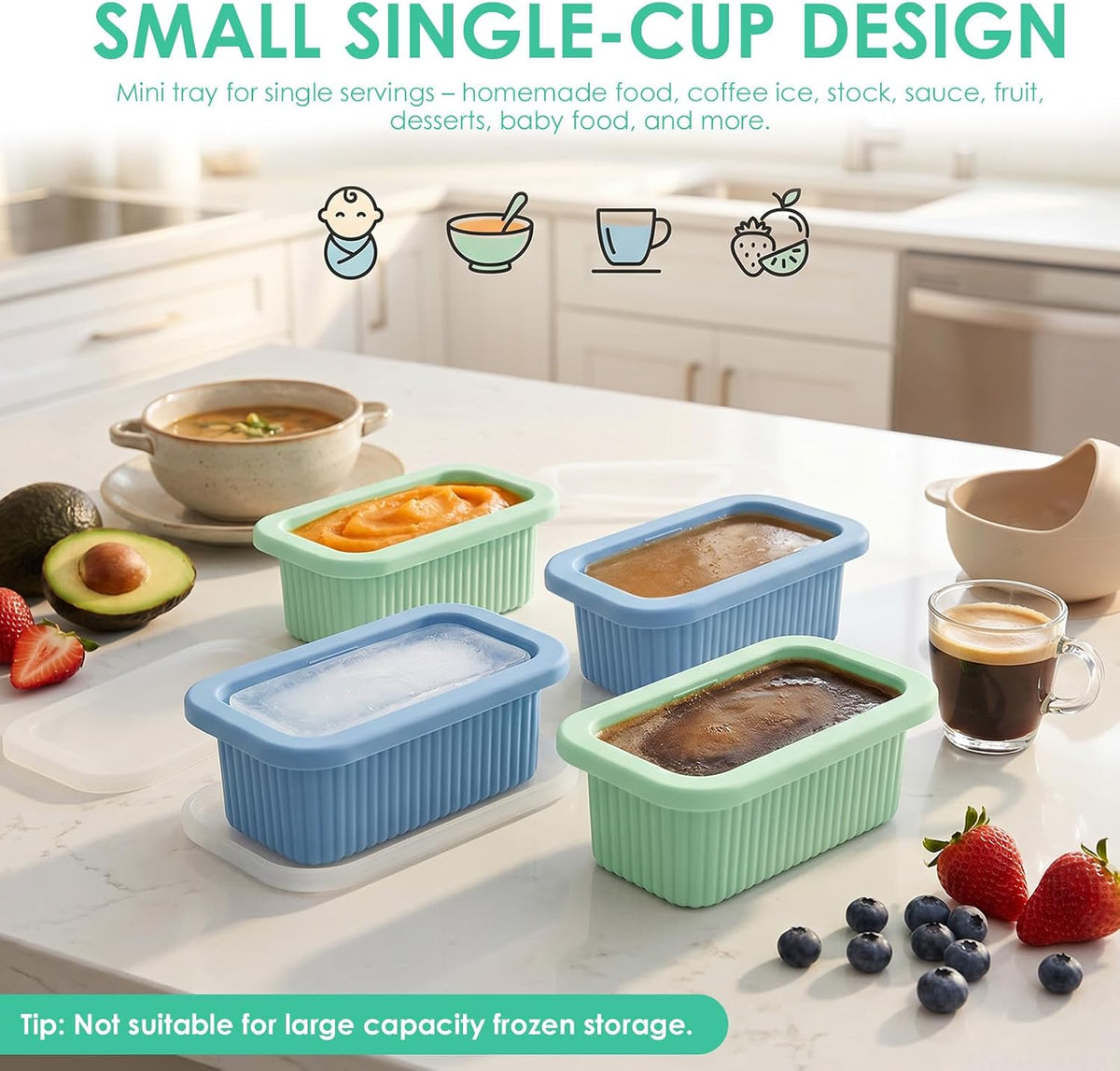 4 PCS 1 Cup Silicone Freezer Molds with Leakproof Lids, 8oz Soup Portion Freezing Tray for Meal Prep, Reusable Food Grade Food Storage Containers, Easy Release Ice Trays for Soups Sauces 250ml