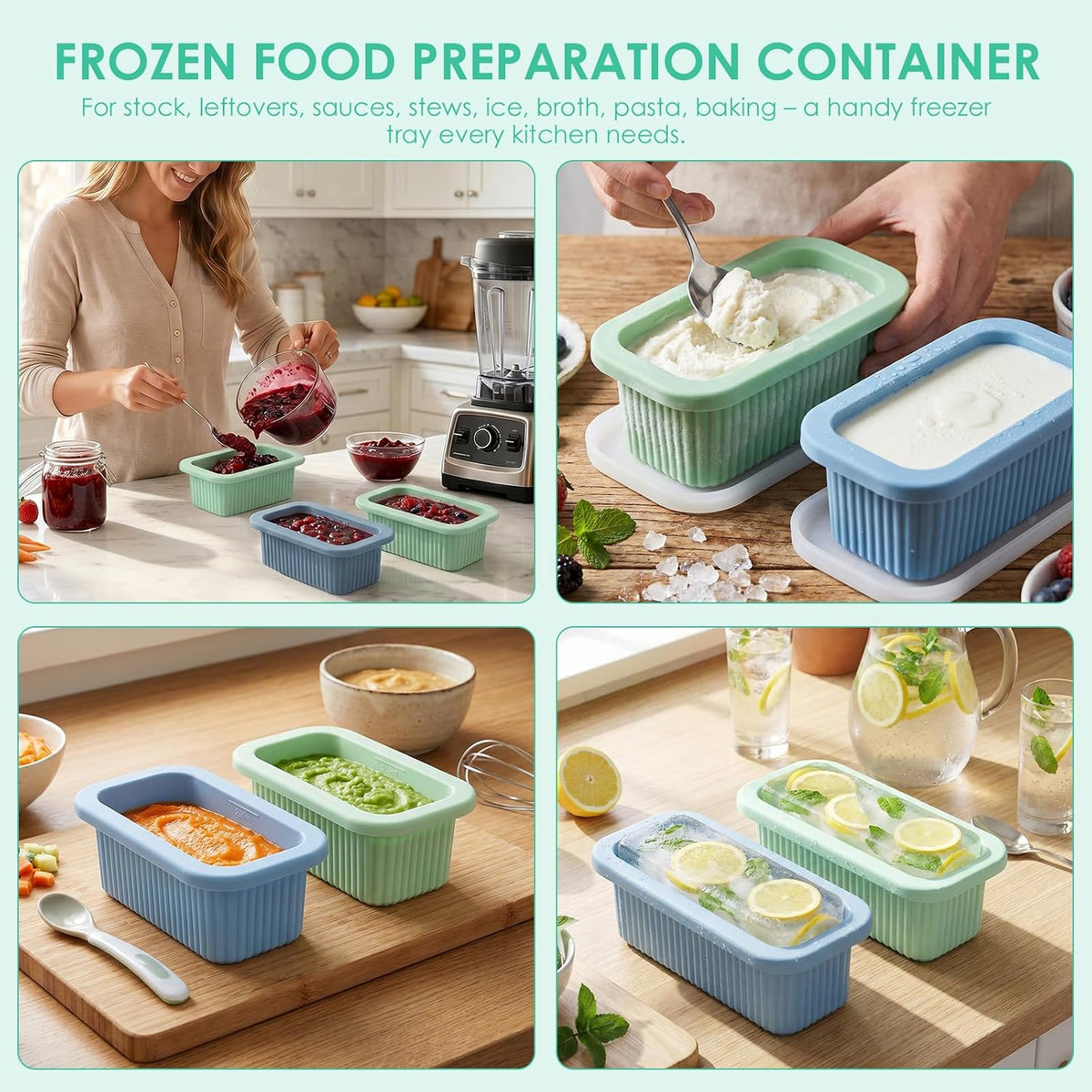 4 PCS 1 Cup Silicone Freezer Molds with Leakproof Lids, 8oz Soup Portion Freezing Tray for Meal Prep, Reusable Food Grade Food Storage Containers, Easy Release Ice Trays for Soups Sauces 250ml