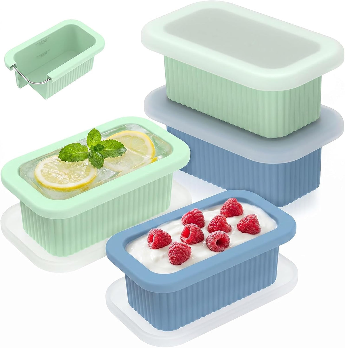 4 PCS 1 Cup Silicone Freezer Molds with Leakproof Lids, 8oz Soup Portion Freezing Tray for Meal Prep, Reusable Food Grade Food Storage Containers, Easy Release Ice Trays for Soups Sauces 250ml
