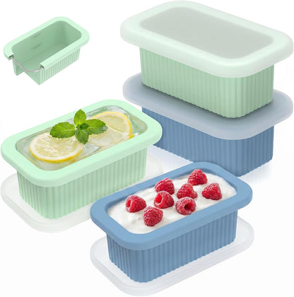 4 PCS 1 Cup Silicone Freezer Molds with Leakproof Lids, 8oz Soup Portion Freezing Tray for Meal Prep, Reusable Food Grade Food Storage Containers, Easy Release Ice Trays for Soups Sauces 250ml