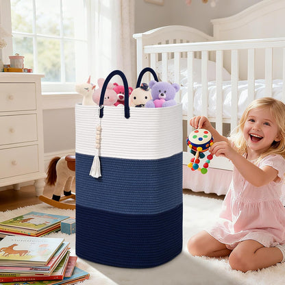 65L Woven Laundry Basket for Clothes, Large Rectangle Laundry Hampers with Beads Tassel, Nursery Storage Basket for Toys, Tall Dirty Clothes Hamper for Bedroom Aesthetic, Laundry Room Organization
