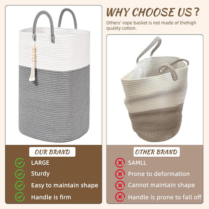 65L Woven Laundry Basket for Clothes, Large Rectangle Laundry Hampers with Beads Tassel, Nursery Storage Basket for Toys, Tall Dirty Clothes Hamper for Bedroom Aesthetic, Laundry Room Organization