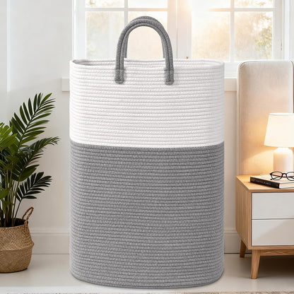 65L Woven Laundry Basket for Clothes, Large Rectangle Laundry Hampers with Beads Tassel, Nursery Storage Basket for Toys, Tall Dirty Clothes Hamper for Bedroom Aesthetic, Laundry Room Organization