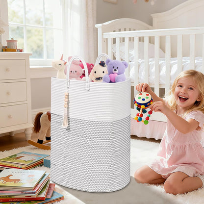 65L Woven Laundry Basket for Clothes, Large Rectangle Laundry Hampers with Beads Tassel, Nursery Storage Basket for Toys, Tall Dirty Clothes Hamper for Bedroom Aesthetic, Laundry Room Organization