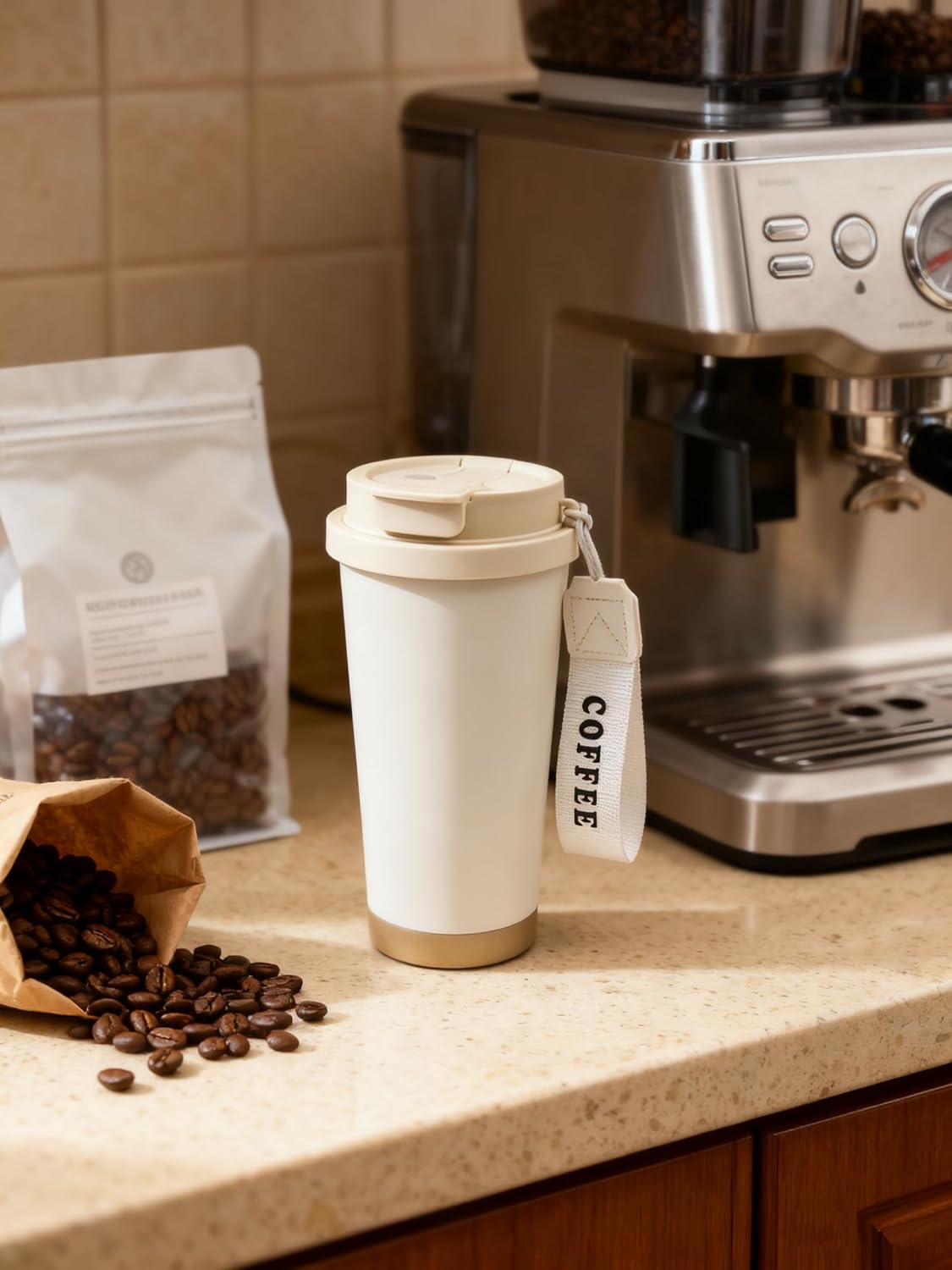 Coffee Travel Mug with 2-in-1 Straw Flip Lid,17oz Insulated Tumbler Cup with Ceramic Coating,Leak proof Stainless Steel Vacuum Cup,Reusable Portable cup for Work,Office,Travel water bottle