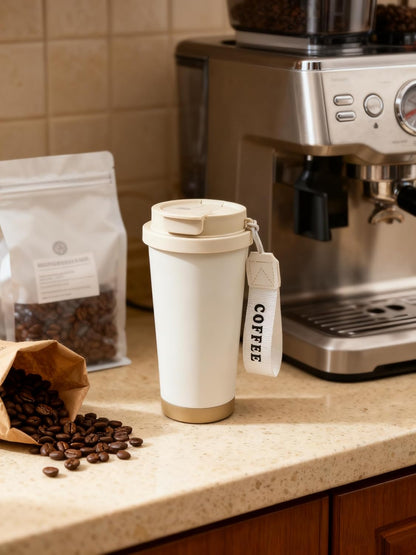 Coffee Travel Mug with 2-in-1 Straw Flip Lid,17oz Insulated Tumbler Cup with Ceramic Coating,Leak proof Stainless Steel Vacuum Cup,Reusable Portable cup for Work,Office,Travel water bottle