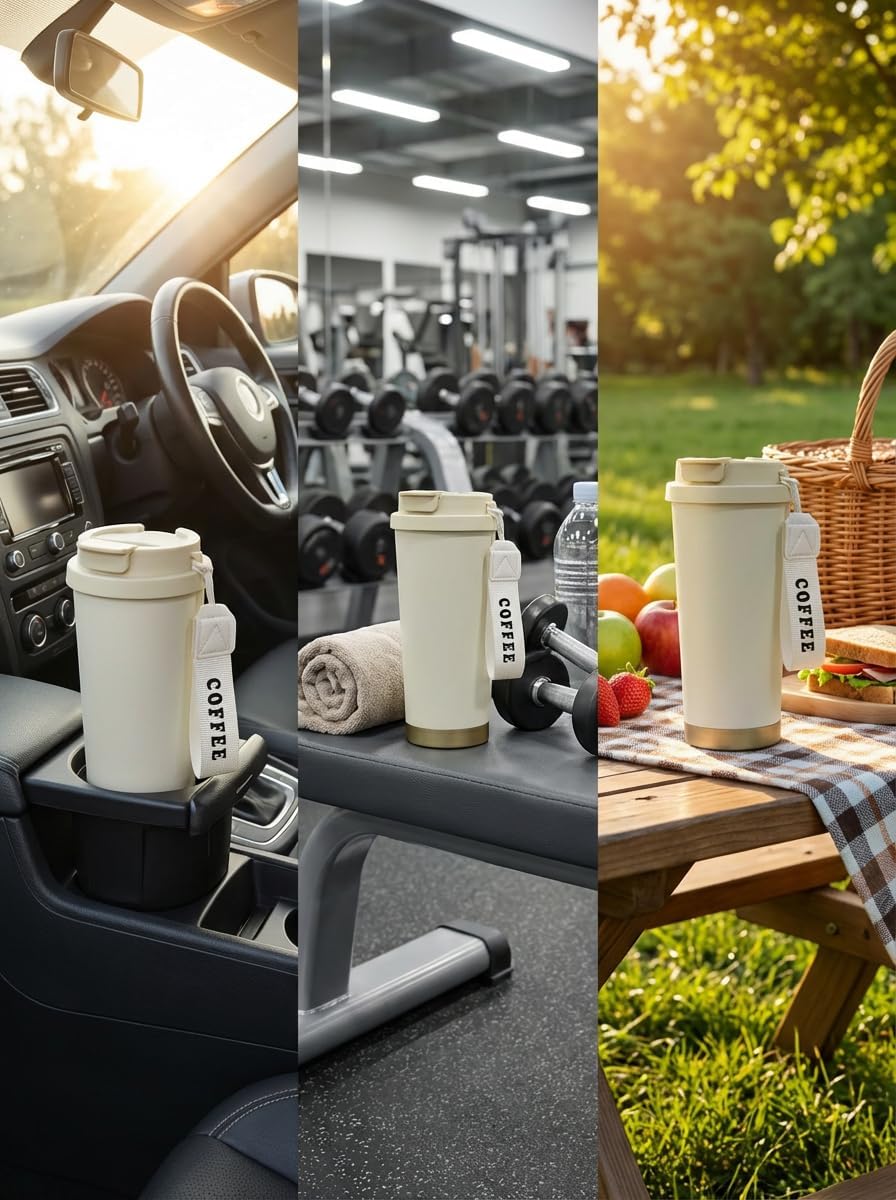 Coffee Travel Mug with 2-in-1 Straw Flip Lid,17oz Insulated Tumbler Cup with Ceramic Coating,Leak proof Stainless Steel Vacuum Cup,Reusable Portable cup for Work,Office,Travel water bottle