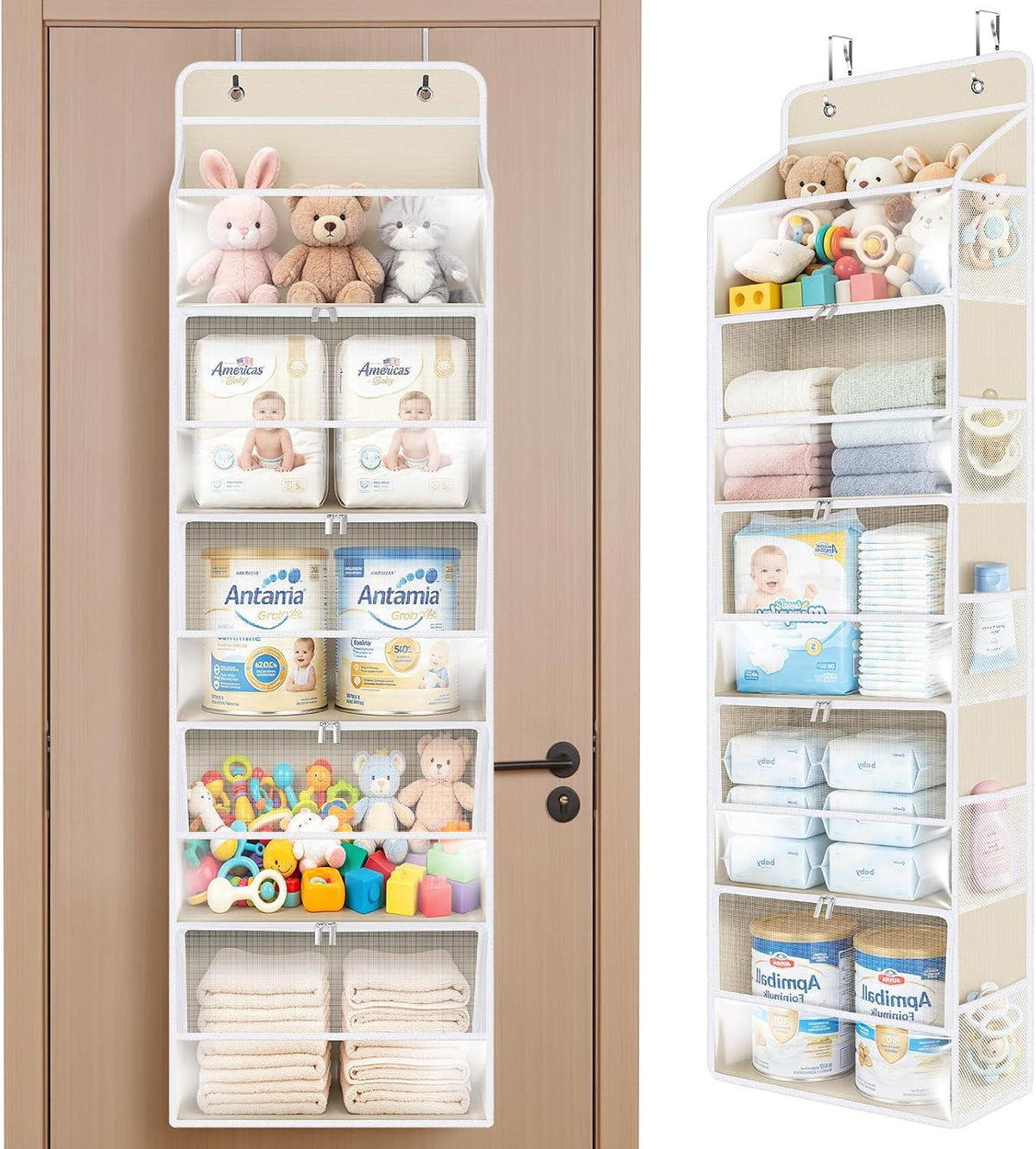 Over the Door Organizer for Baby Nursery, 5-Shelf, Light Beige