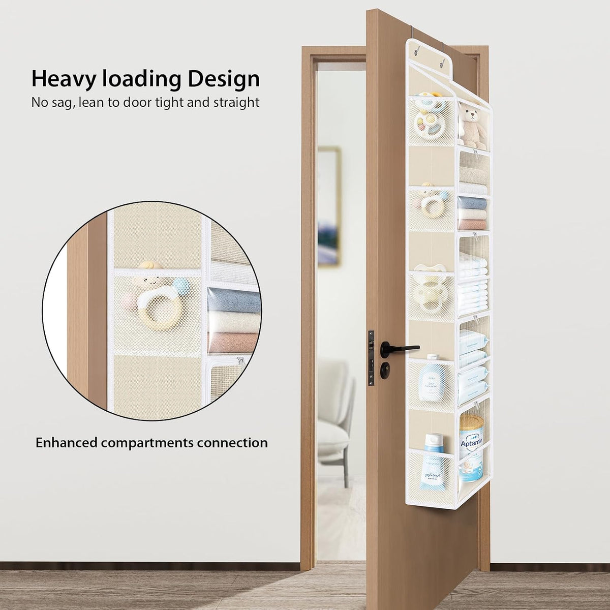 Over the Door Organizer for Baby Nursery, 5-Shelf, Light Beige
