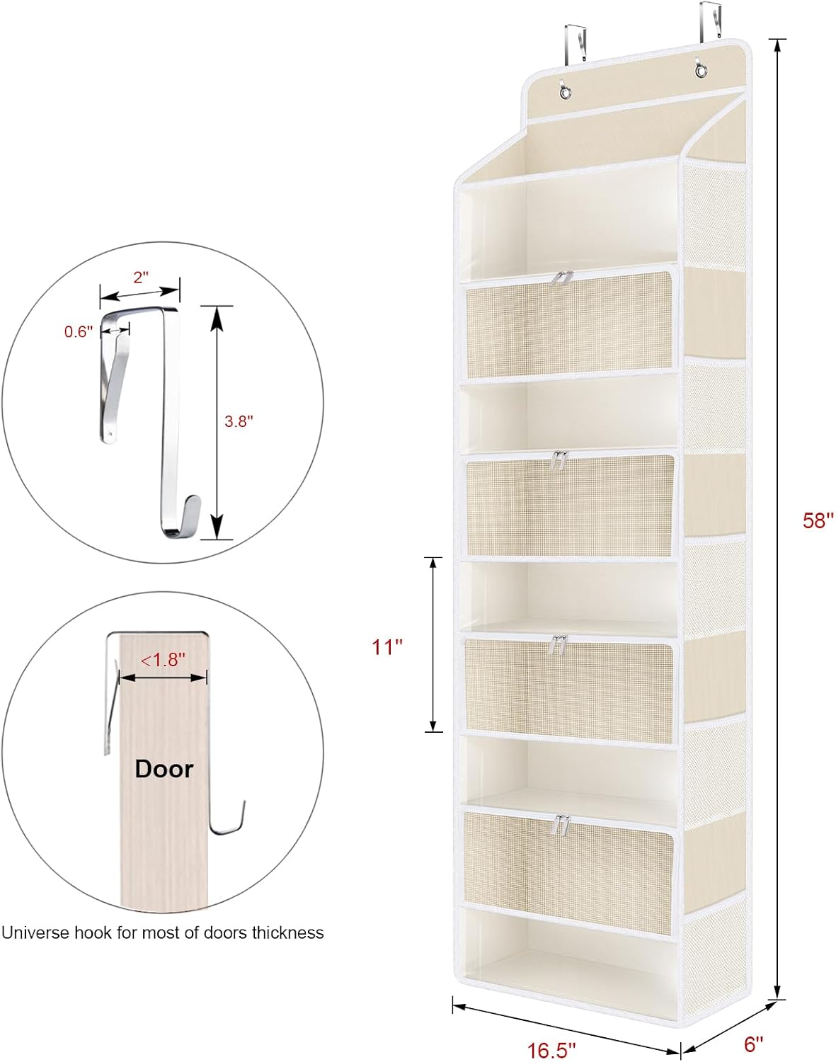Over the Door Organizer for Baby Nursery, 5-Shelf, Light Beige