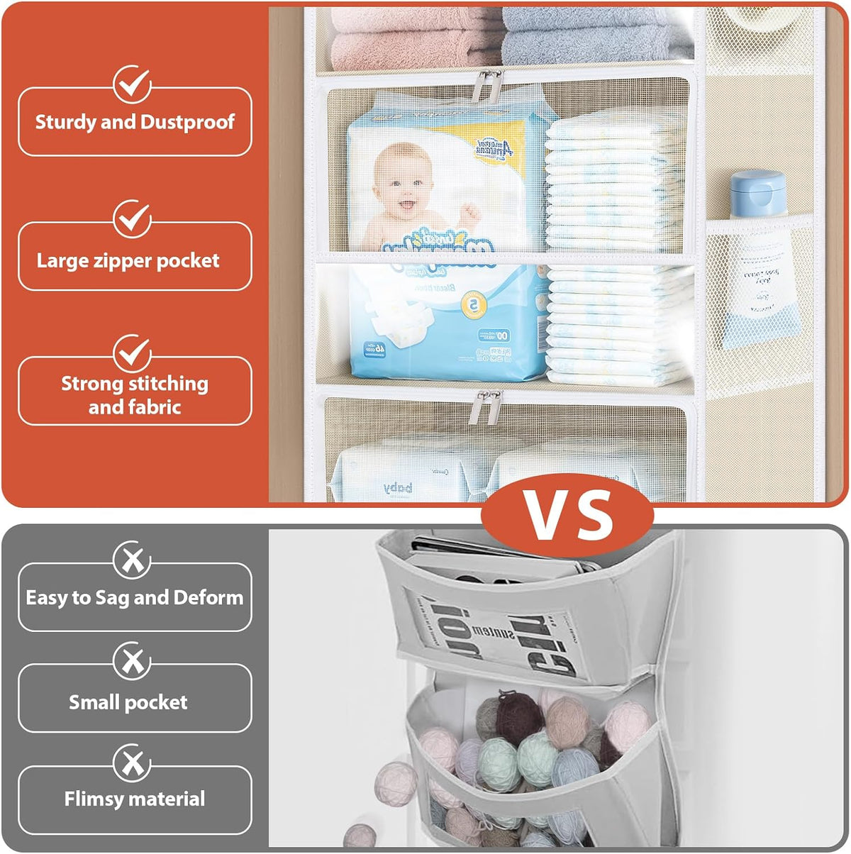 Over the Door Organizer for Baby Nursery, 5-Shelf, Light Beige