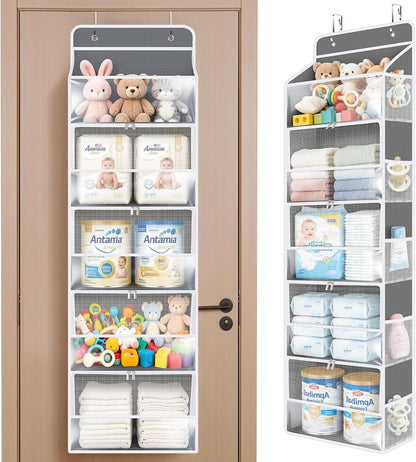 Over the Door Organizer for Baby Nursery, 5-Shelf, Light Beige