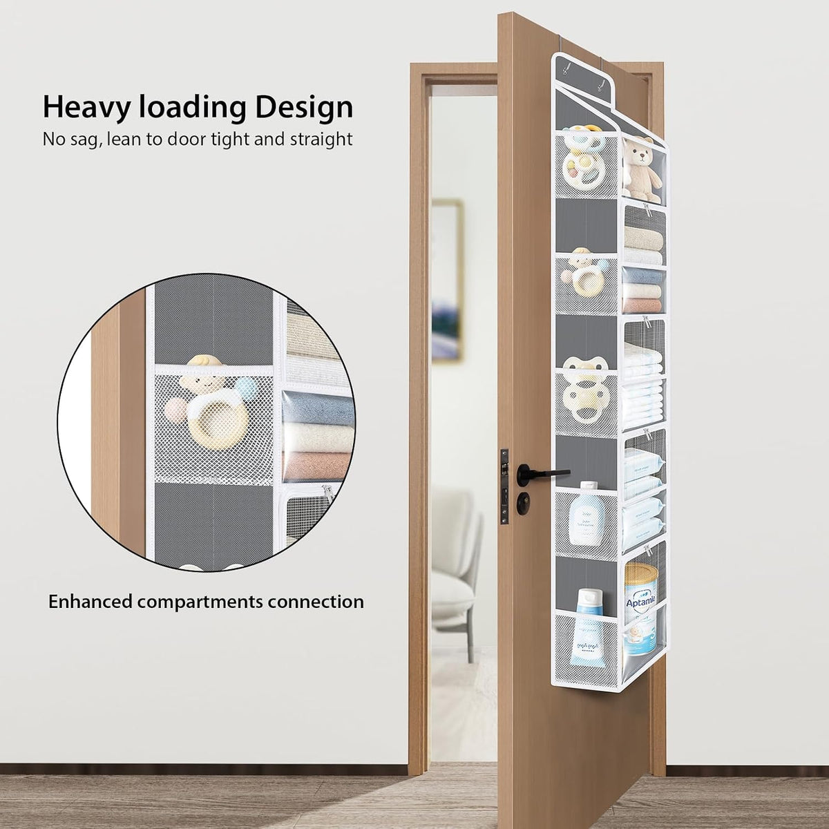 Over the Door Organizer for Baby Nursery, 5-Shelf, Light Beige