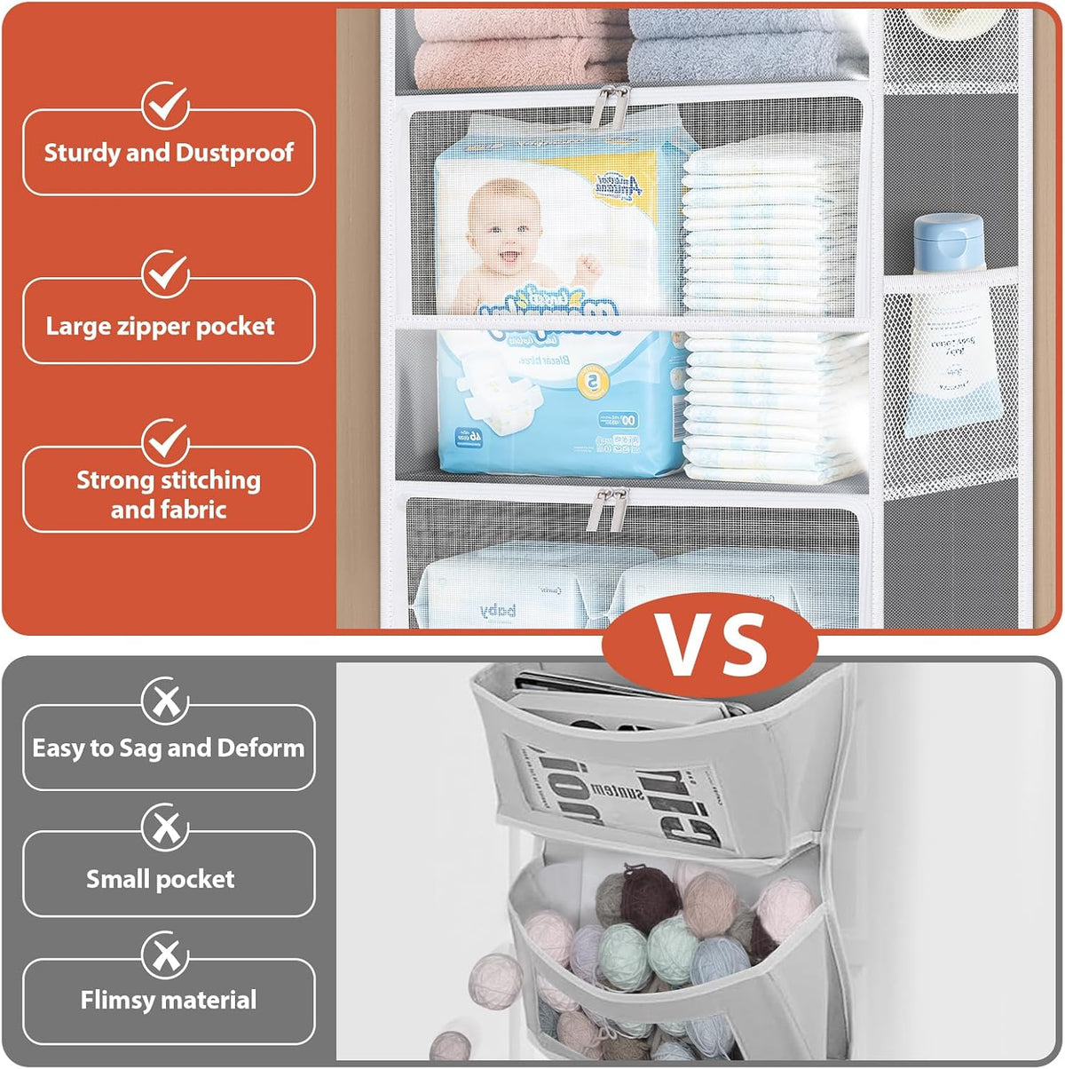 Over the Door Organizer for Baby Nursery, 5-Shelf, Light Beige