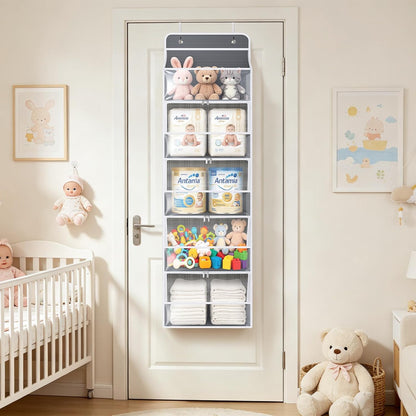 Over the Door Organizer for Baby Nursery, 5-Shelf, Light Beige