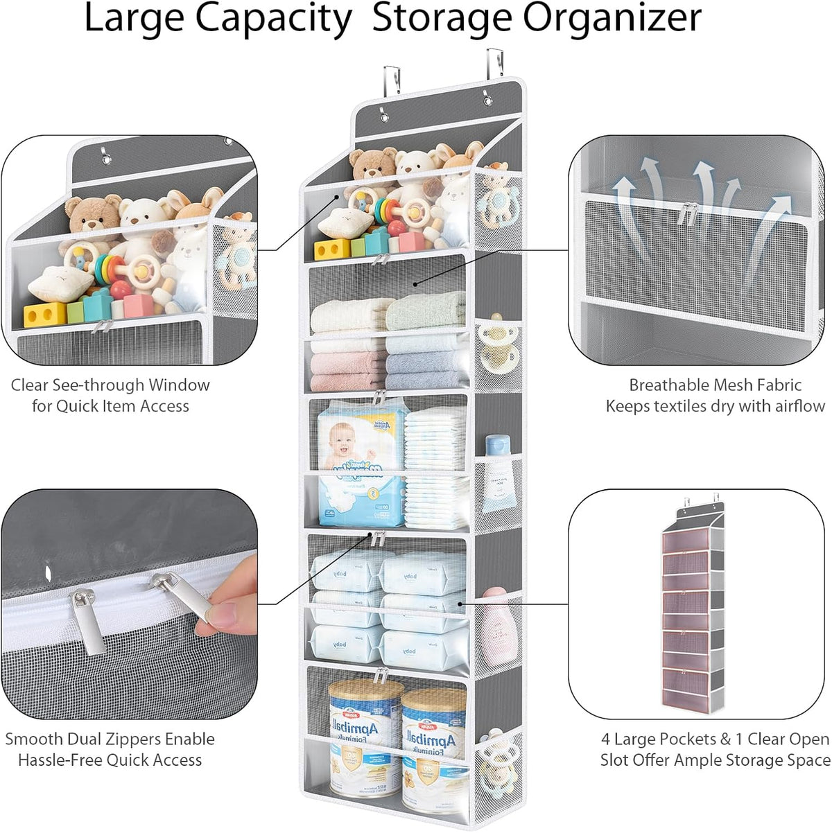 Over the Door Organizer for Baby Nursery, 5-Shelf, Light Beige