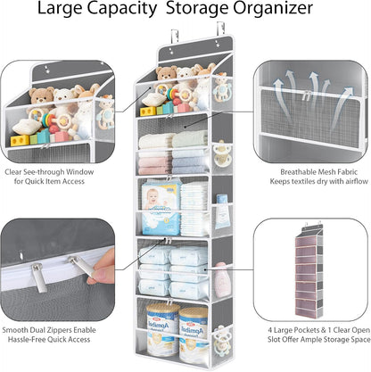 Over the Door Organizer for Baby Nursery, 5-Shelf, Light Beige
