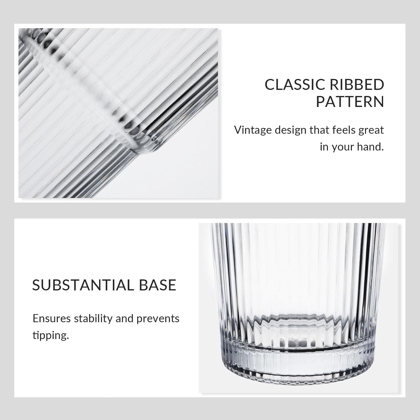 20 oz Glass Tumblers, Iced Coffee Cups with Lids and Glass Straws, Thickened Wall Ribbed Glass Cups, Ideal for Smoothies, Cocktails, and Juices – Vintage and Durable Drinkware – 1 Pack