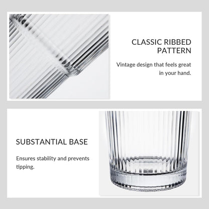 20 oz Glass Tumblers, Iced Coffee Cups with Lids and Glass Straws, Thickened Wall Ribbed Glass Cups, Ideal for Smoothies, Cocktails, and Juices – Vintage and Durable Drinkware – 1 Pack