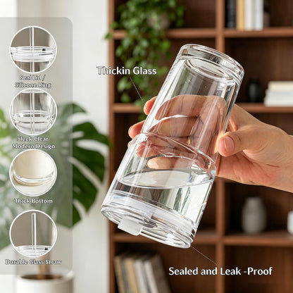 20 oz Glass Tumblers, Iced Coffee Cups with Lids and Glass Straws, Thickened Wall Ribbed Glass Cups, Ideal for Smoothies, Cocktails, and Juices – Vintage and Durable Drinkware – 1 Pack