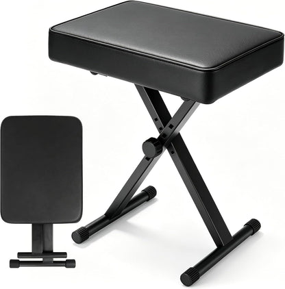 Keyboard Bench Adjustable Piano Stool - Extra Comfortable Piano Bench with High Rebound Sponge Cushion,No Deformation,Superior Support,X-Style Portable Foldable Piano Chair, 4 Height Adjustment