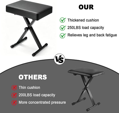 Keyboard Bench Adjustable Piano Stool - Extra Comfortable Piano Bench with High Rebound Sponge Cushion,No Deformation,Superior Support,X-Style Portable Foldable Piano Chair, 4 Height Adjustment