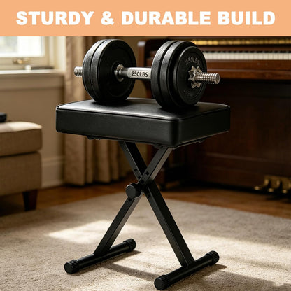 Keyboard Bench Adjustable Piano Stool - Extra Comfortable Piano Bench with High Rebound Sponge Cushion,No Deformation,Superior Support,X-Style Portable Foldable Piano Chair, 4 Height Adjustment