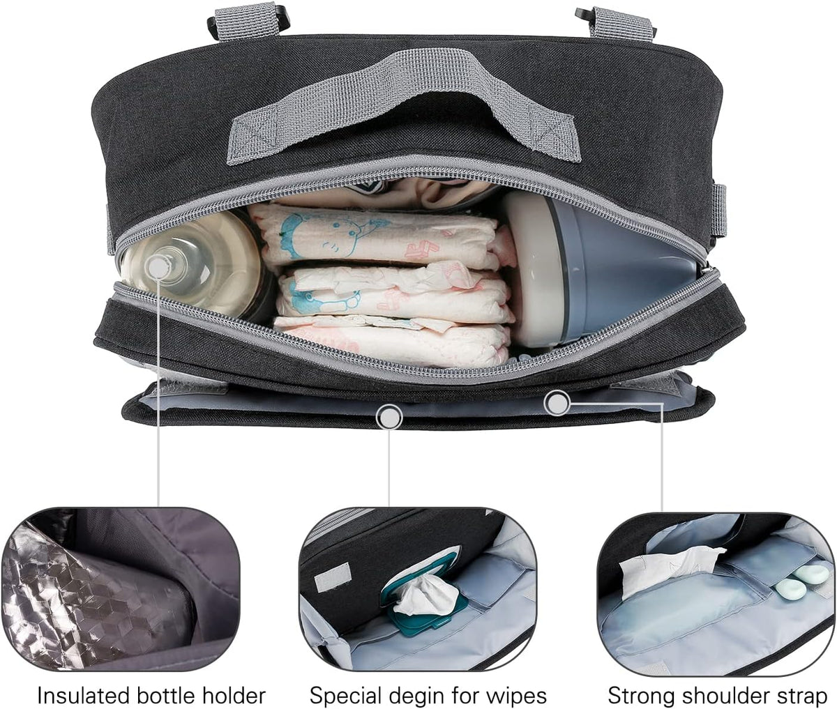 Baby Diaper Caddy Tote Baby Stroller Bag Nursery Storage Bin for Wipes & Toys Mini Diaper Bag for Outdoor (Grey Cloud)