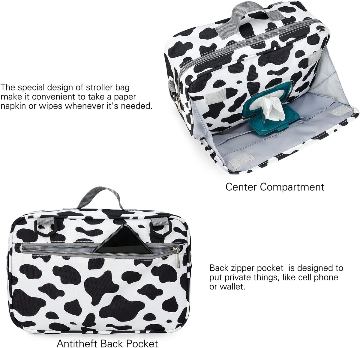 Baby Diaper Caddy Tote Baby Stroller Bag Nursery Storage Bin for Wipes & Toys Mini Diaper Bag for Outdoor (Grey Cloud)