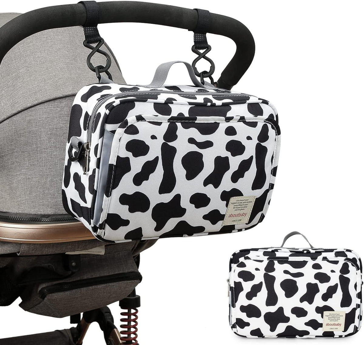 Baby Diaper Caddy Tote Baby Stroller Bag Nursery Storage Bin for Wipes & Toys Mini Diaper Bag for Outdoor (Grey Cloud)