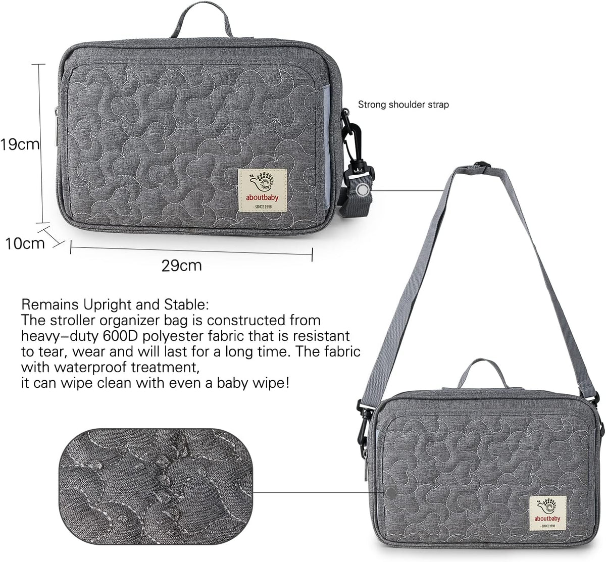 Baby Diaper Caddy Tote Baby Stroller Bag Nursery Storage Bin for Wipes & Toys Mini Diaper Bag for Outdoor (Grey Cloud)
