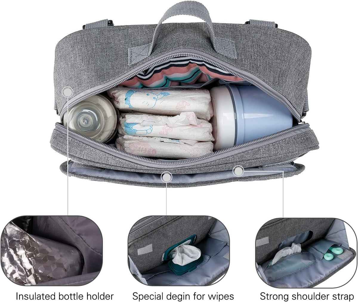 Baby Diaper Caddy Tote Baby Stroller Bag Nursery Storage Bin for Wipes & Toys Mini Diaper Bag for Outdoor (Grey Cloud)