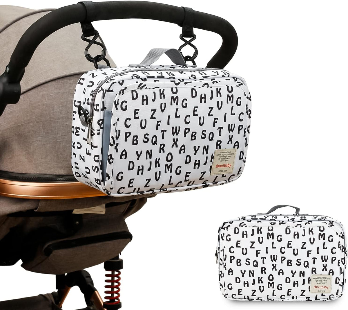 Baby Diaper Caddy Tote Baby Stroller Bag Nursery Storage Bin for Wipes & Toys Mini Diaper Bag for Outdoor (Grey Cloud)